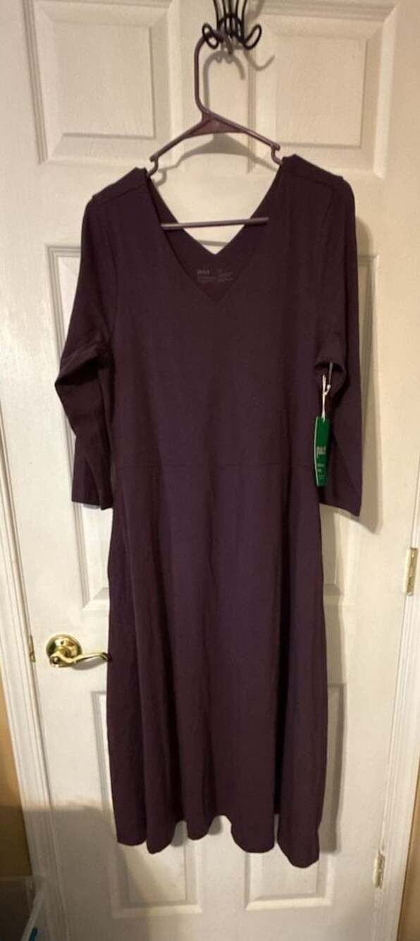 Pact Organic Cotton Midi Dress Size XL Purple V-Neck